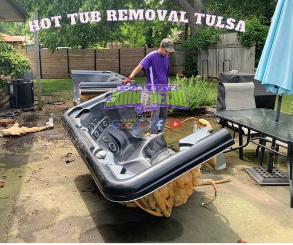 Ho tub removal in tulsa its cut in pieces ready to be hauled off by local Boyz junk and demo